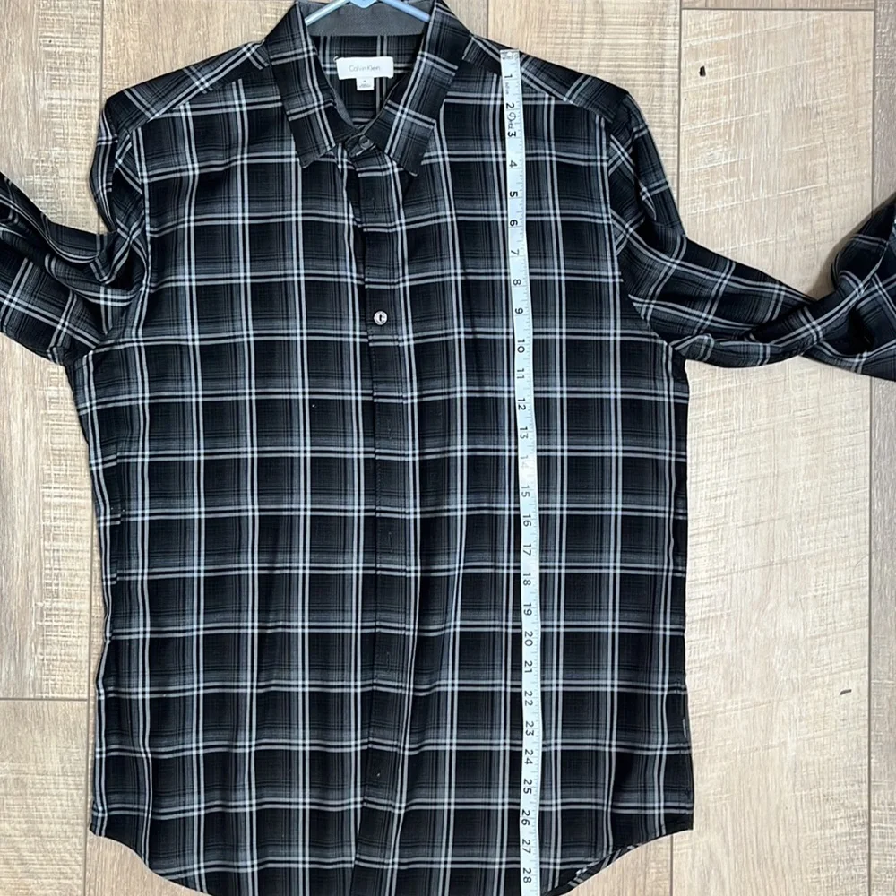 Mens Calvin Klein Black and White Plaid Long Sleeve Button Down Shirt SZ M - Picture 9 of 11